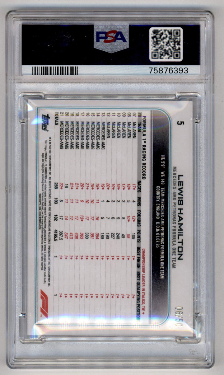 Topps Lewis Hamilton Gold Checker Flag Refractor /50 Chrome F1 2022 #5 PSA9