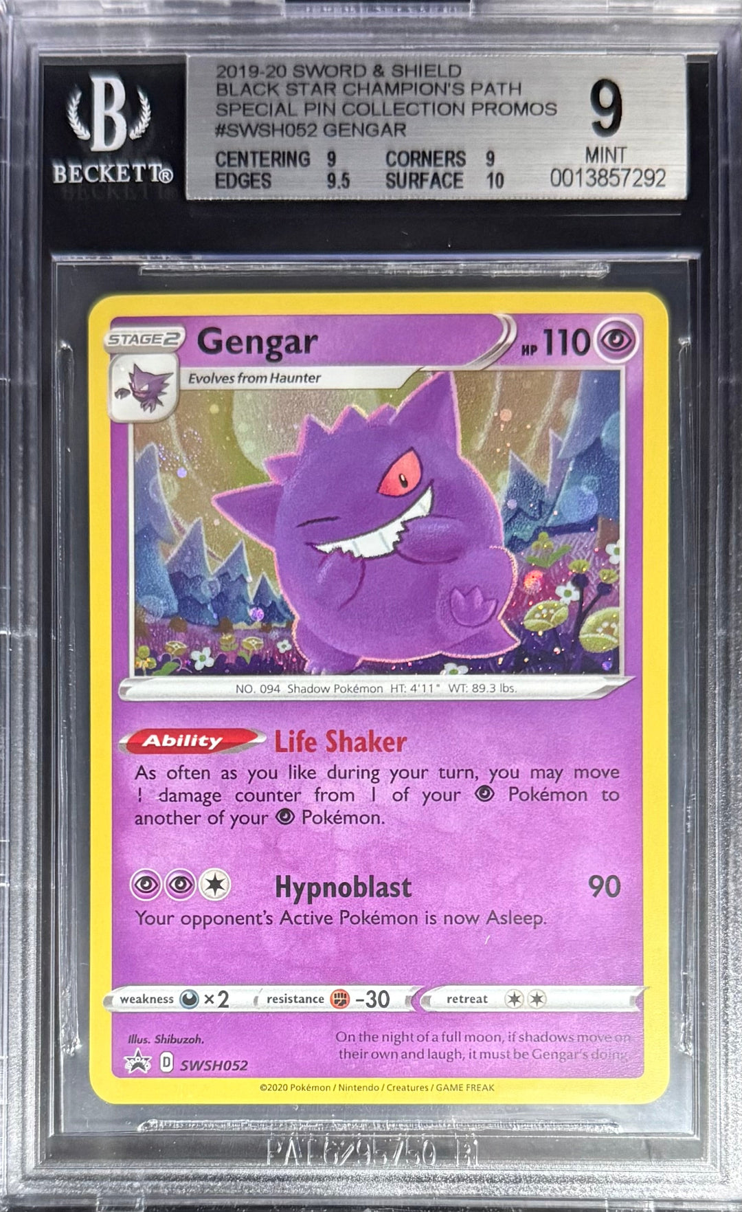 Pokemon Gengar SWSH052 Pokemon Sword & Shield Black Star Champion's Path Promo 2019-20 Beckett BGS 9