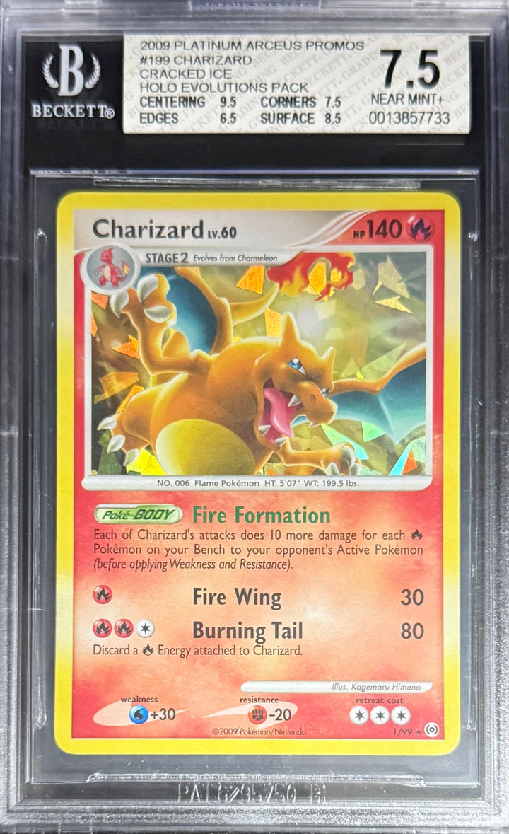 Pokemon Charizard 1/99 Cracked Ice Holo Pokemon Platinium Arceus Promos Evolutions Pack 2009 Beckett BGS 7.5