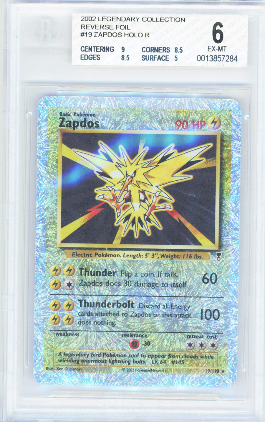 Pokemon Zapdos 19/110 Reverse Foil Holo Pokemon Legendary Collection 2002 Beckett BGS 6