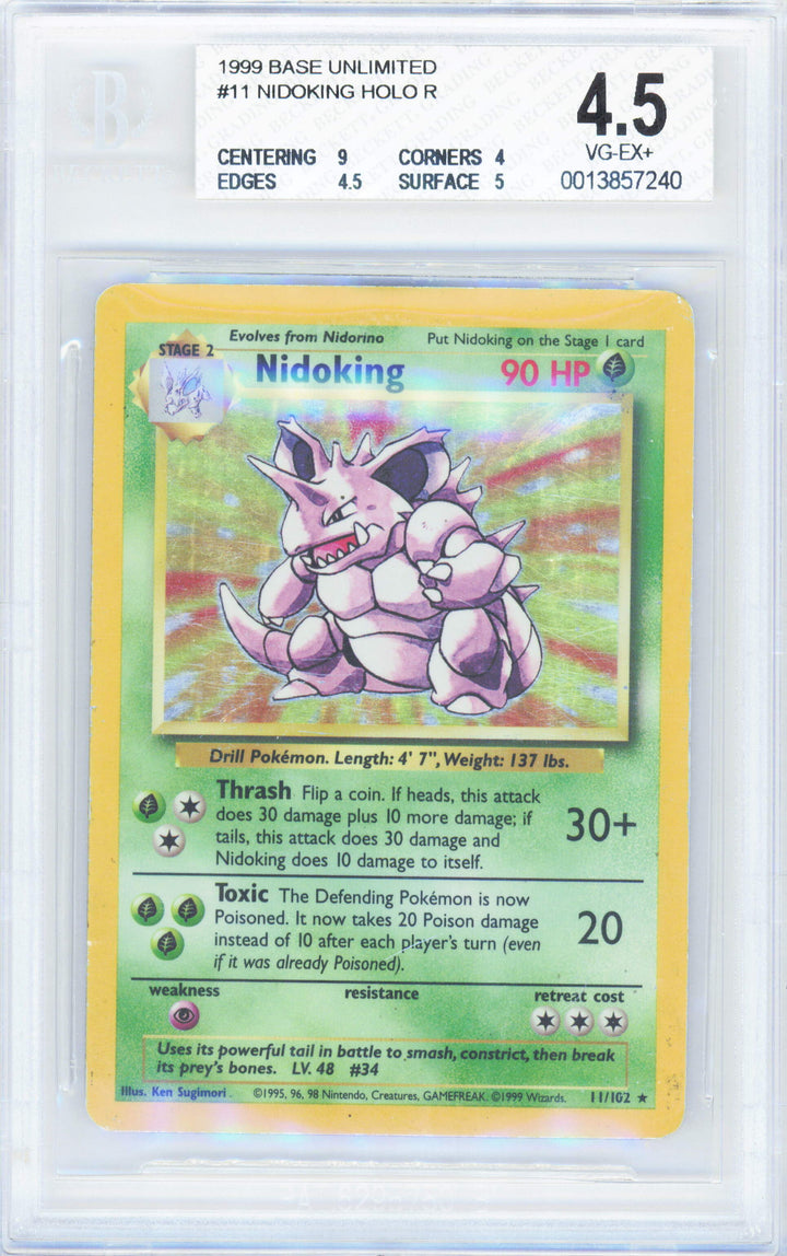 Pokemon Nidoking 11/102 Holo Pokemon Base Unlimited 1999 Beckett BGS 4.5