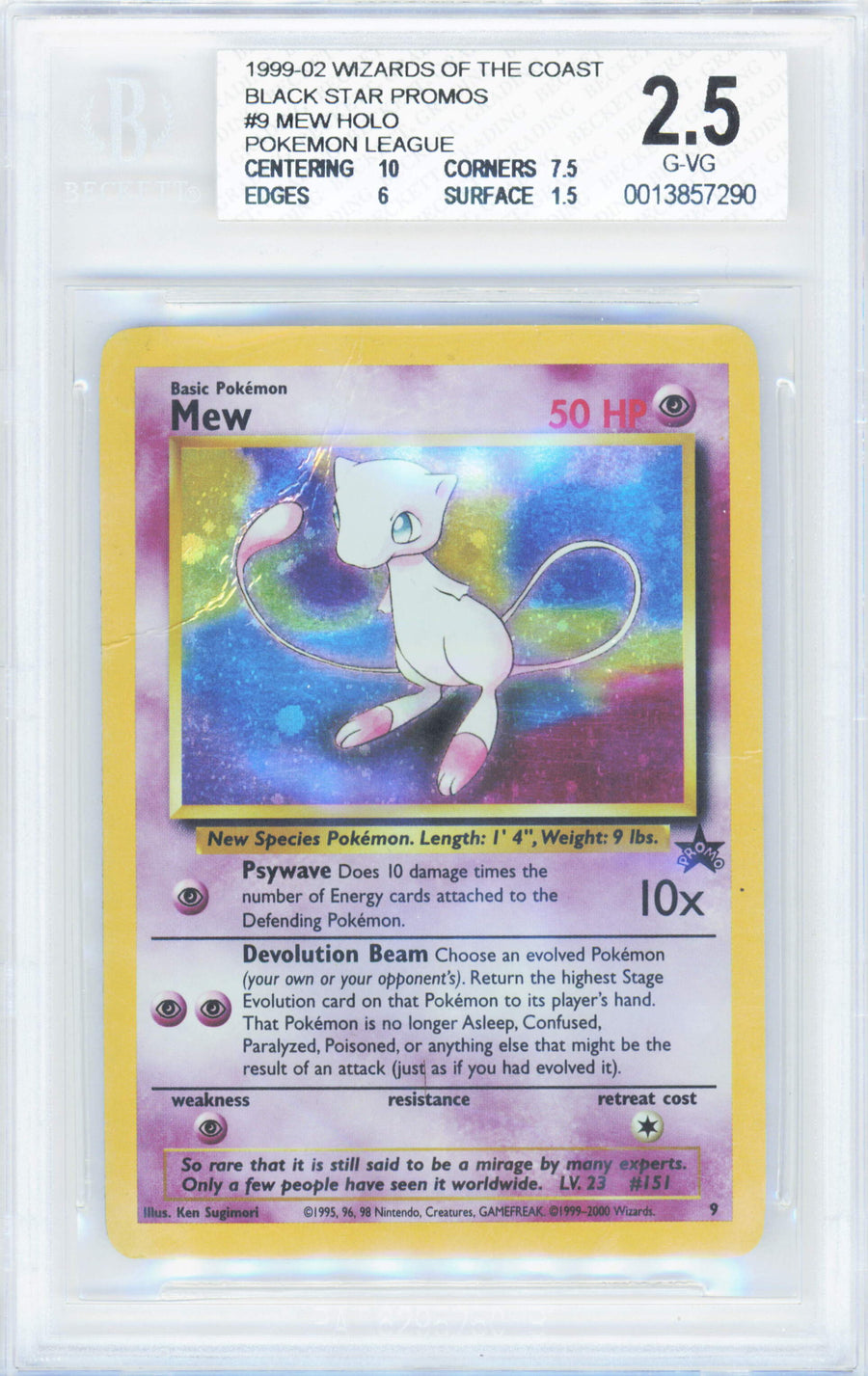 Pokemon Mew #9 Holo Pokemon Wizards Of Coast Black Star Promos Pokemon League 1999-02 Beckett BGS 2.5