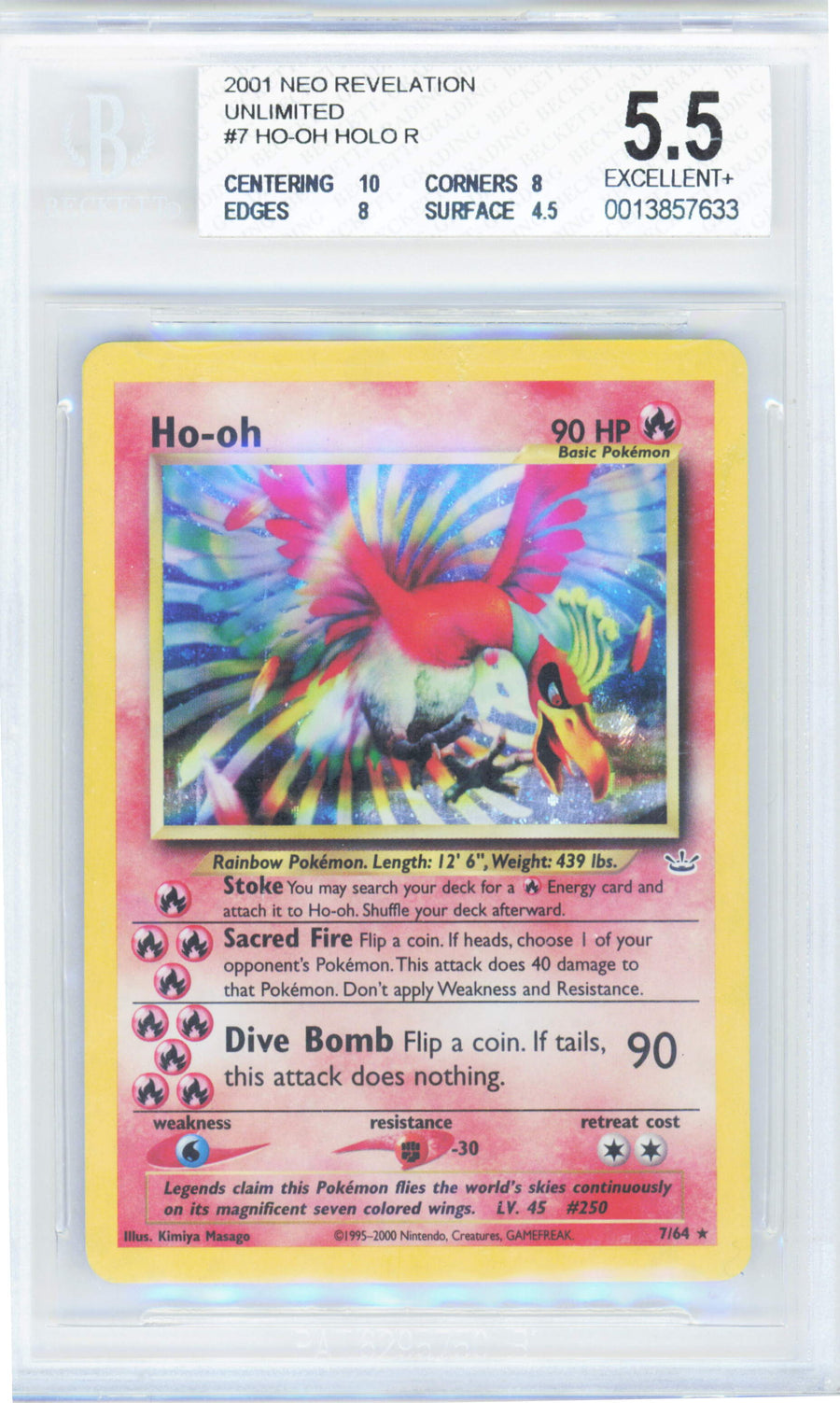 Pokemon Ho-Oh 7/64 Holo Pokemon Neo Revelation Unlimited 2001 Beckett BGS 5.5