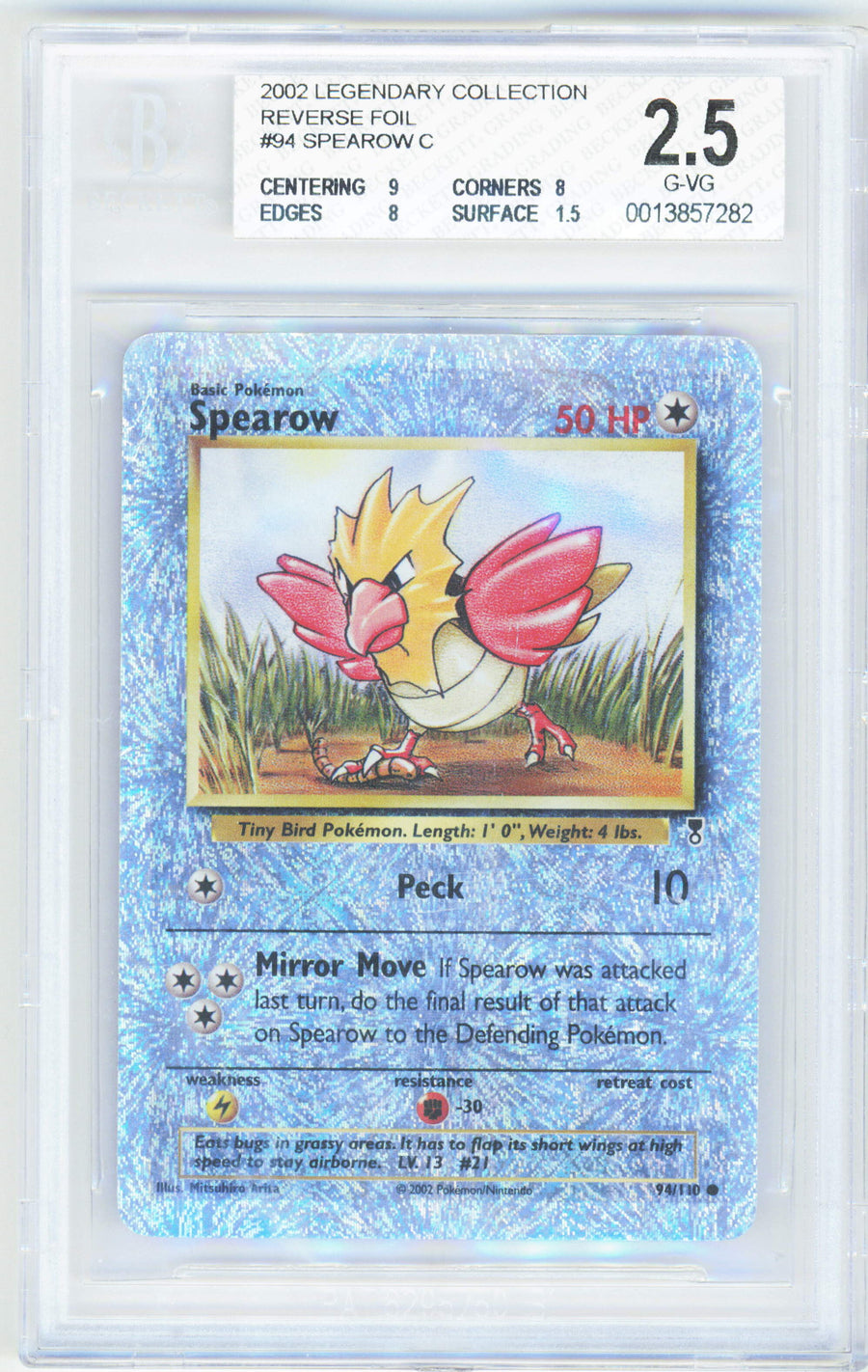 Pokemon Spearow 94/110 Reverse Foil Pokemon Legendary Collection 2002 Beckett BGS 2.5