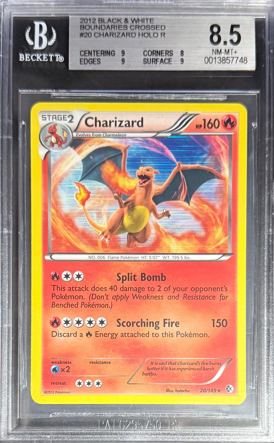 Pokemon Charizard 20/149 Holo Pokemon Black & White Boundries Crossed 2012 Beckett BGS 8.5