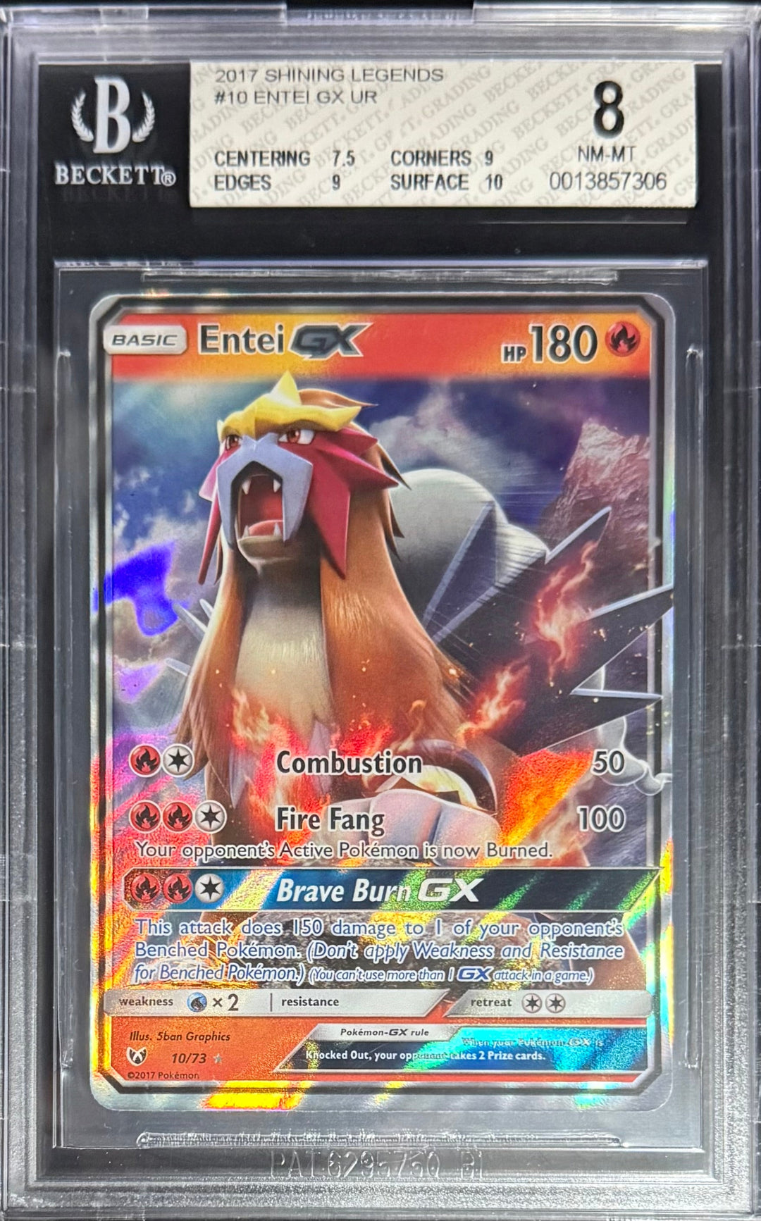 Pokemon Entei 10/73 Pokemon Shining Legends 2017 Beckett BGS 8