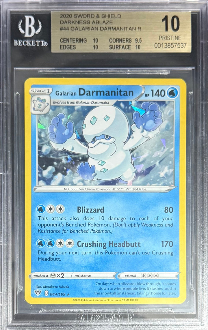 Pokemon Galarian Darmantian R 44/189 Pokemon Sword & Shield Darkness Ablaze 2020 Beckett BGS 10
