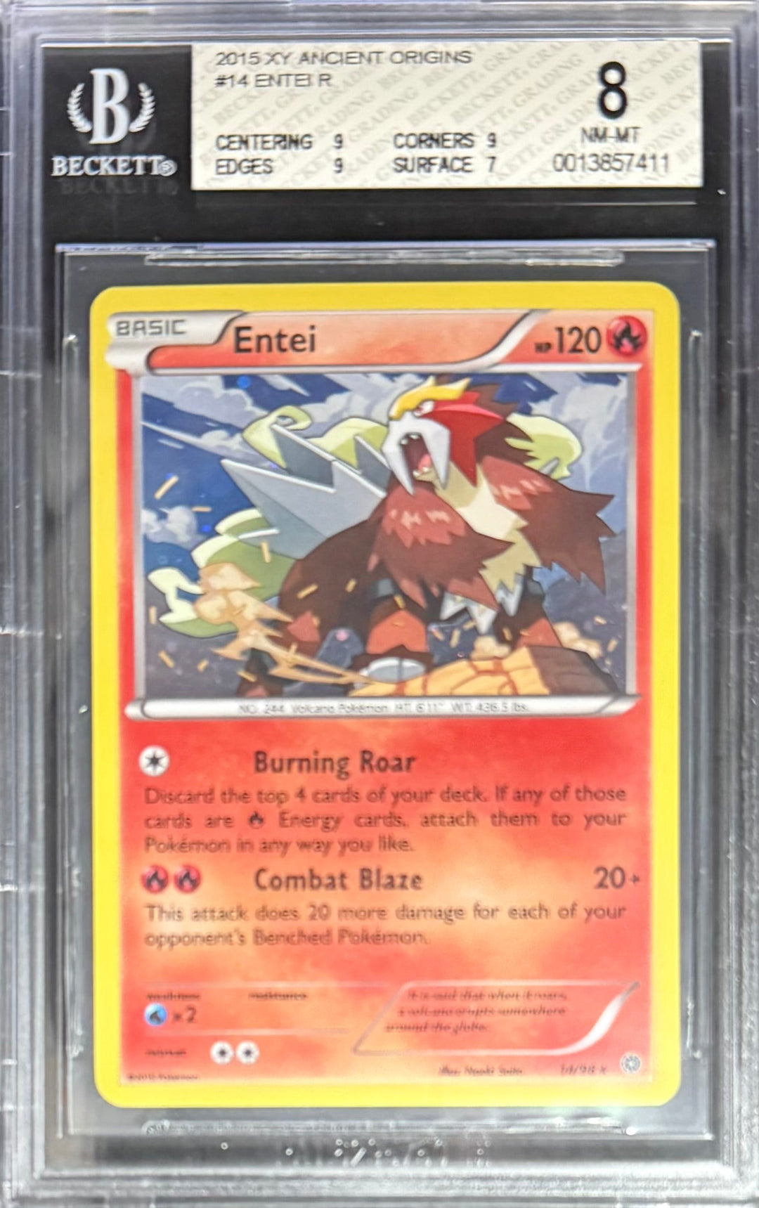 Pokemon Entei 14/98 Pokemon XY Ancient Origins 2015 Beckett BGS 8