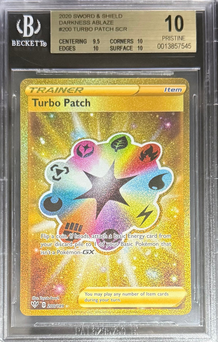Pokemon Turbo Patch 200/189 Pokemon Sword & Shield Darkness Ablaze 2020 Beckett BGS 10