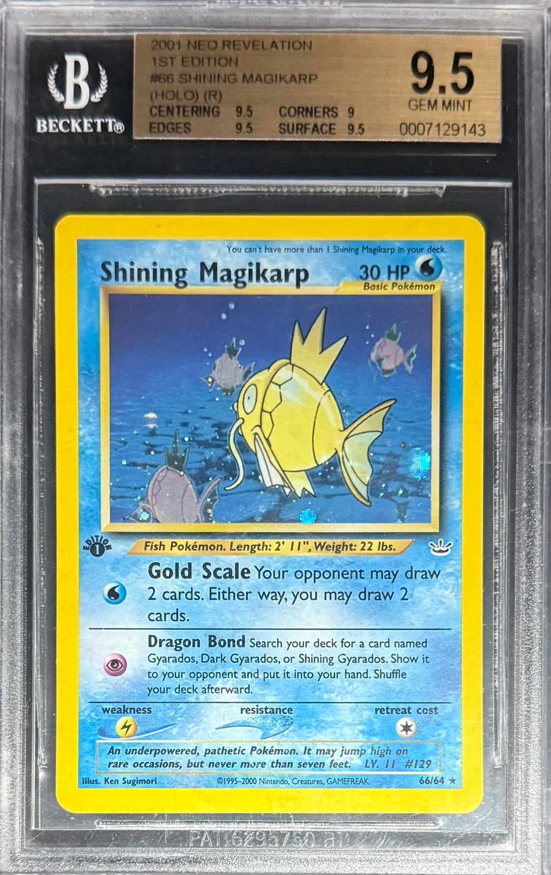 Pokemon Shining Magikarp 66/64 Holo Pokemon Neo Revelation 1ST Edition 2001 Beckett BGS 9.5