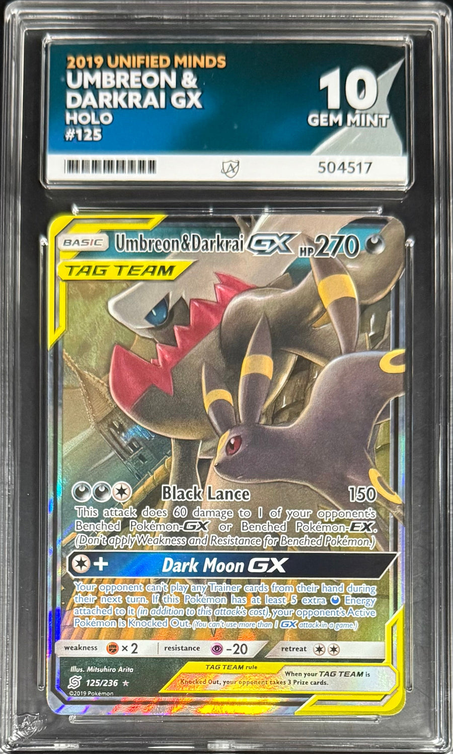 Pokemon Umbreon & Darkrai GX 125/236 Holo Pokemon Unified Minds 2019 ACE10