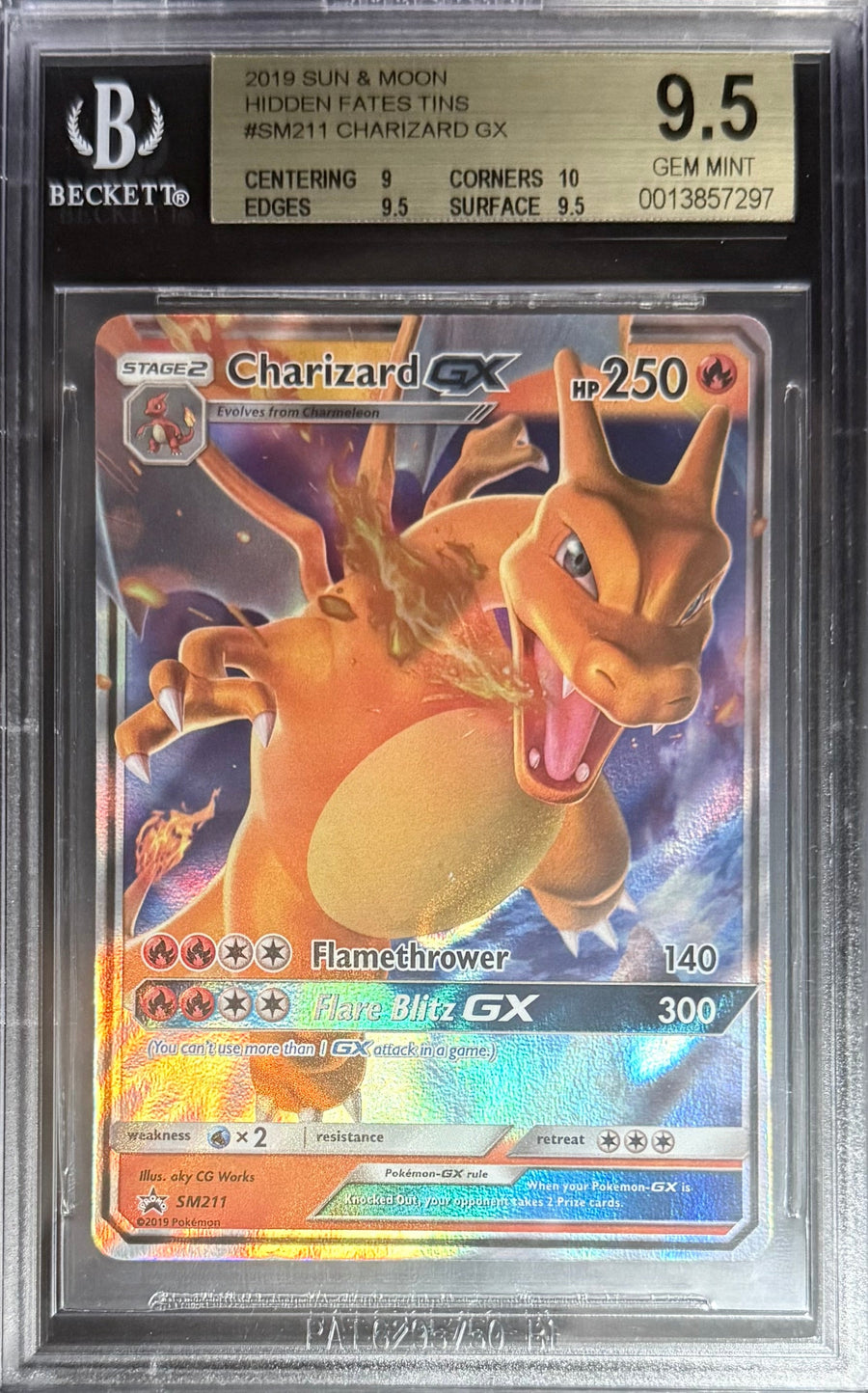 Pokemon Charizard GX Pokemon Sun & Moon Hidden Fates Tins 2019 Beckett BGS 9.5