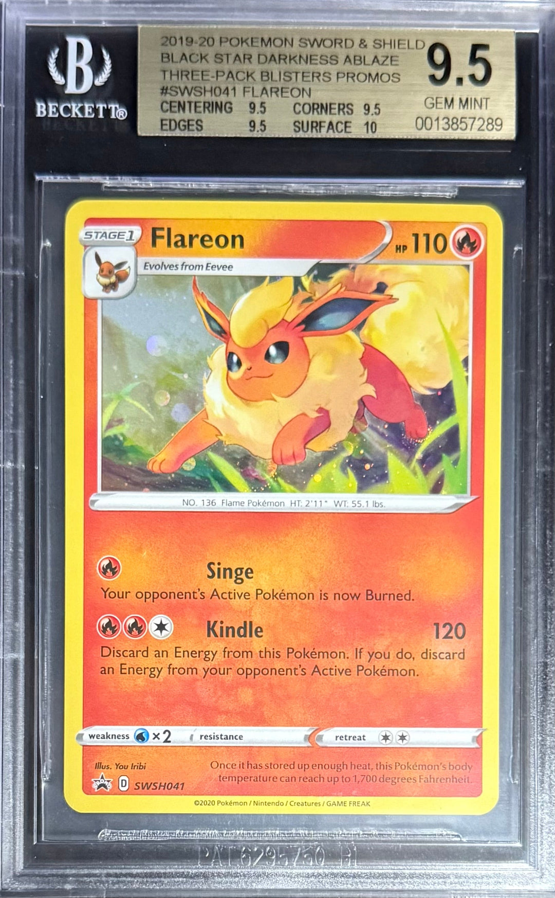 Pokemon Flareon Pokemon Sword & Shield Darkness Ablaze Promos 2019-20 Beckett BGS 9.5