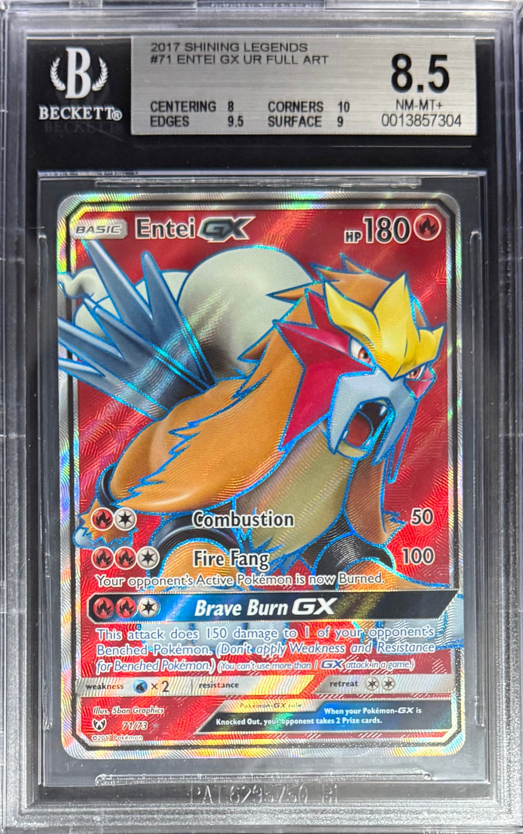 Pokemon Entei GX 71/73 Full Art Pokemon Shining Legends 2017 Beckett BGS 8.5