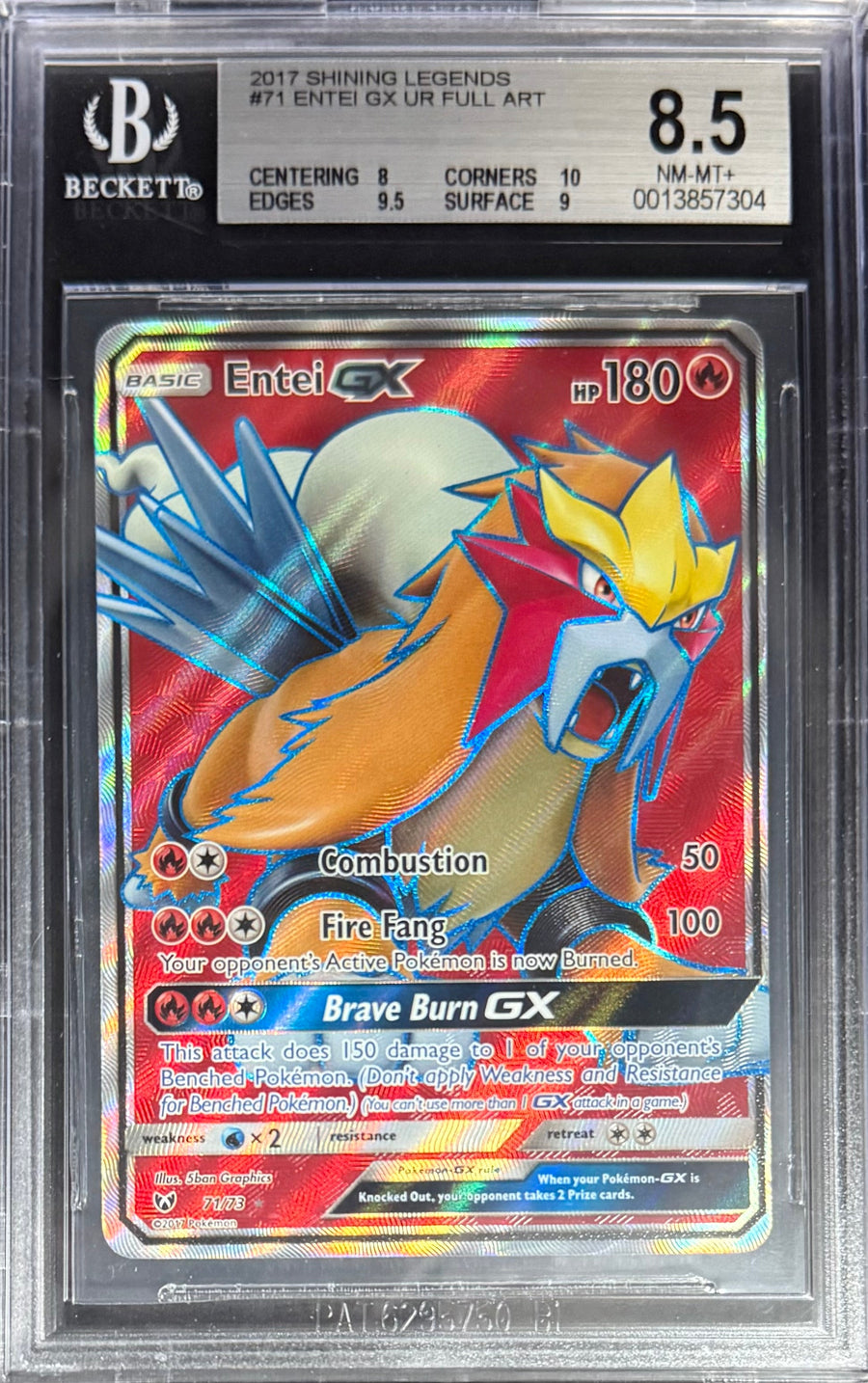 Pokemon Entei GX 71/73 Full Art Pokemon Shining Legends 2017 Beckett BGS 8.5