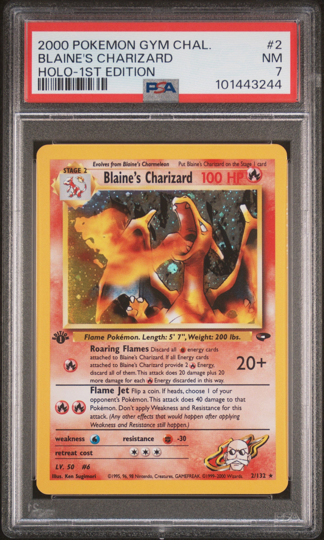 Pokemon Blaines Charizard Holo 1st Edition 2/132 Pokemon Gym Challenge 2000 PSA7