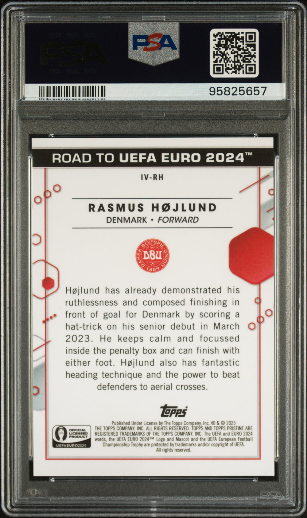 Topps Rasmus Hojlund Red Inevitable Card /5 Pristine Road To Euros 2024 PSA10