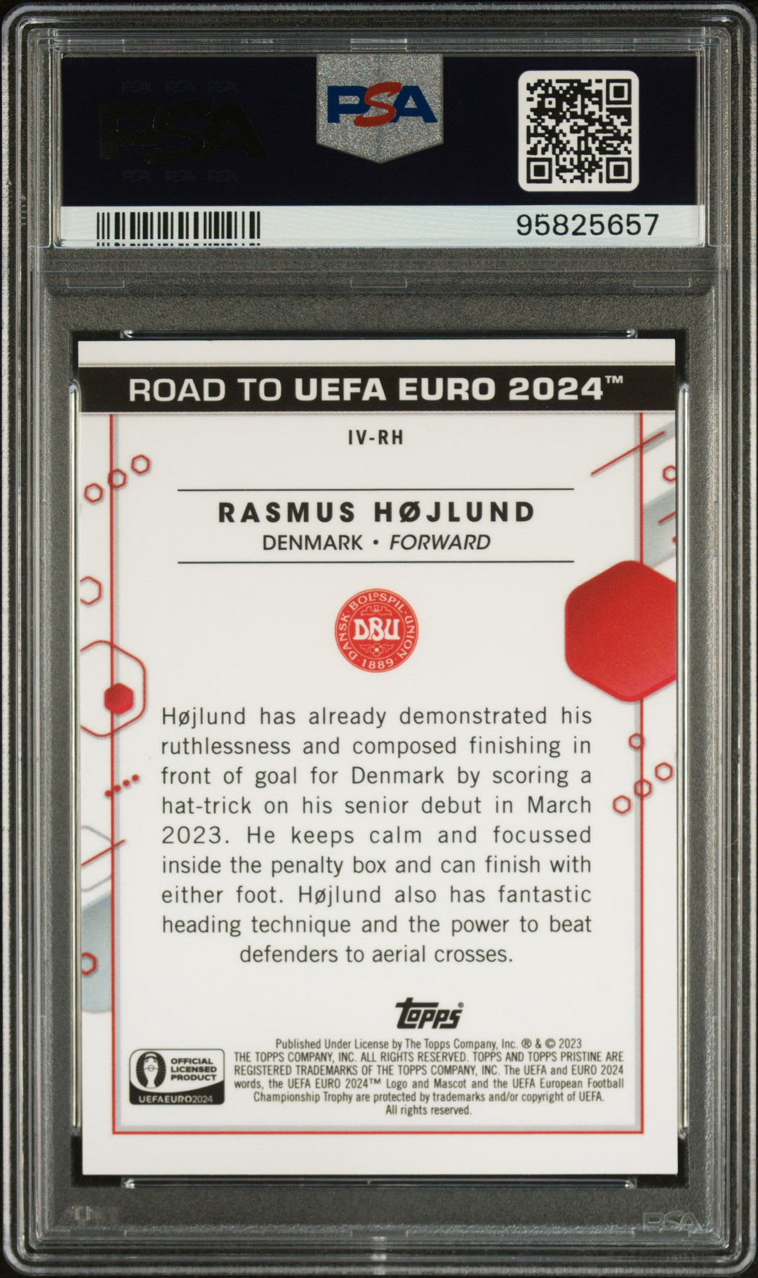 Topps Rasmus Hojlund Red Inevitable Card /5 Pristine Road To Euros 2024 PSA10