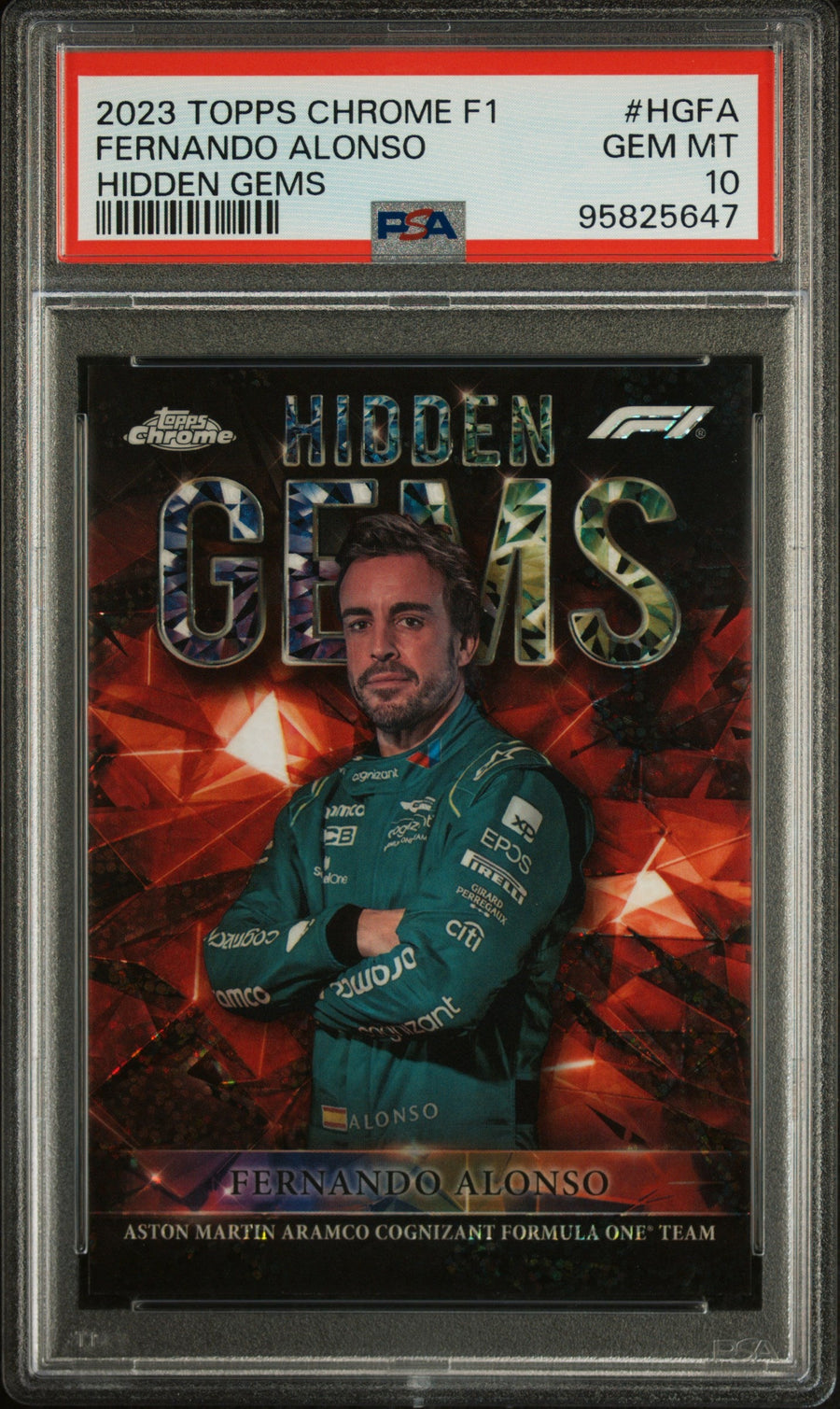 Topps Fernando Alonso Hidden Gems Chrome F1 2023 PSA10