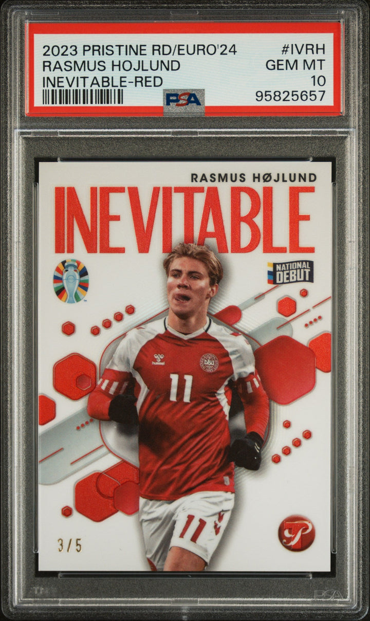 Topps Rasmus Hojlund Red Inevitable Card /5 Pristine Road To Euros 2024 PSA10