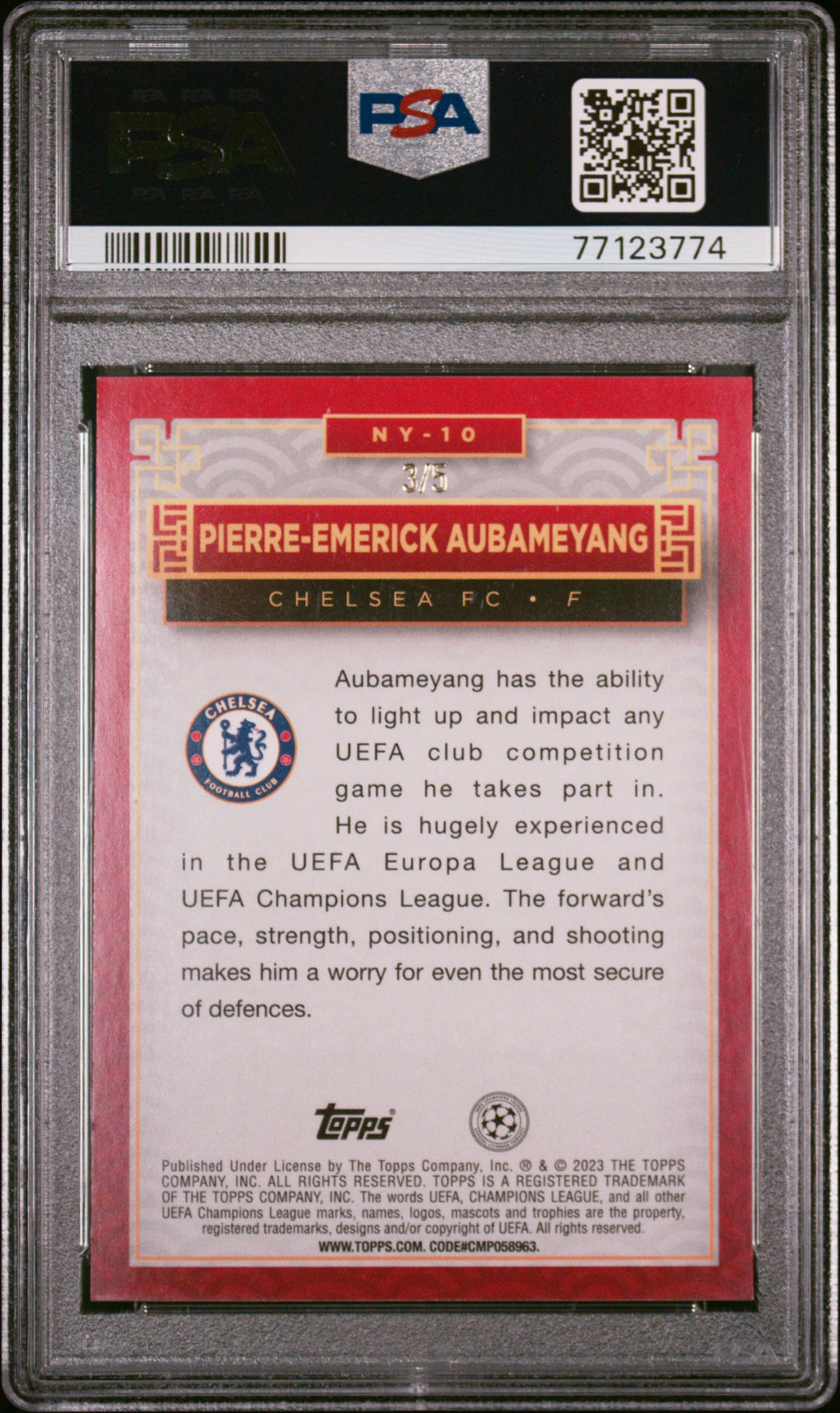 Topps P.Aubameyang Chinese New Year Red Jade Card /5 Jade Edition UCC 2022-23 PSA8