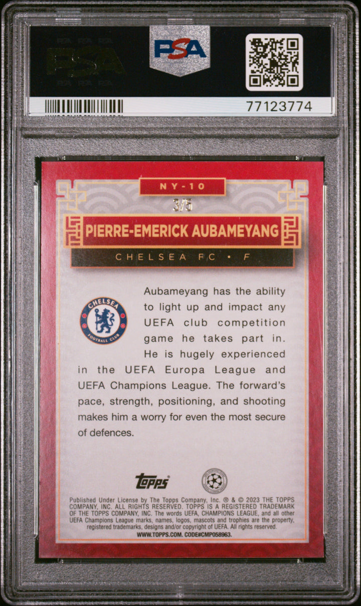 Topps P.Aubameyang Chinese New Year Red Jade Card /5 Jade Edition UCC 2022-23 PSA8