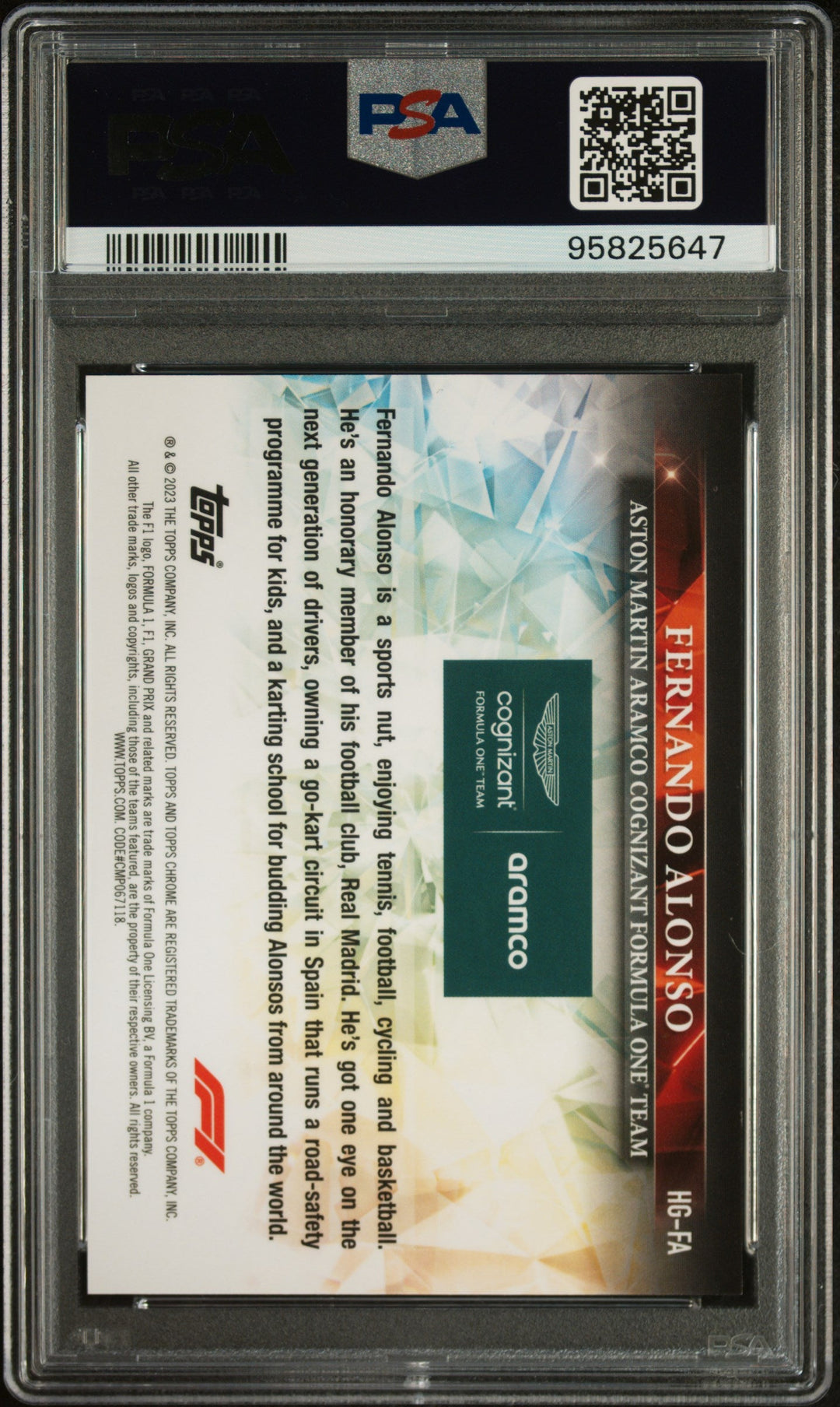 Topps Fernando Alonso Hidden Gems Chrome F1 2023 PSA10