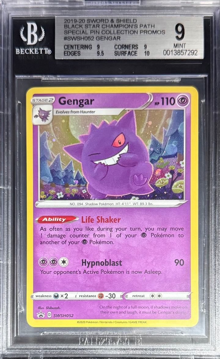 Pokemon Gengar SWSH052 Pokemon Sword & Shield Black Star Champion's Path Promo 2019-20 Beckett BGS 9
