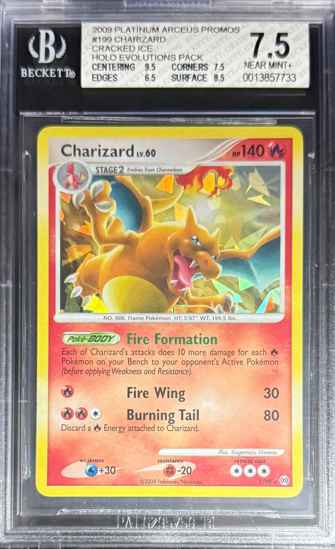 Pokemon Charizard 1/99 Cracked Ice Holo Pokemon Platinium Arceus Promos Evolutions Pack 2009 Beckett BGS 7.5