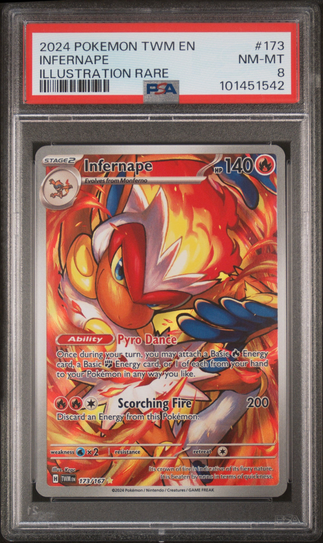 Pokemon Infernape 173/167 Illustration Rare Pokemon Twlight masquerade 2024 PSA8