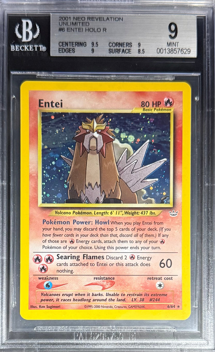 Pokemon Entei 6/64 Holo Pokemon Neo Revelation 2001 Beckett BGS 9