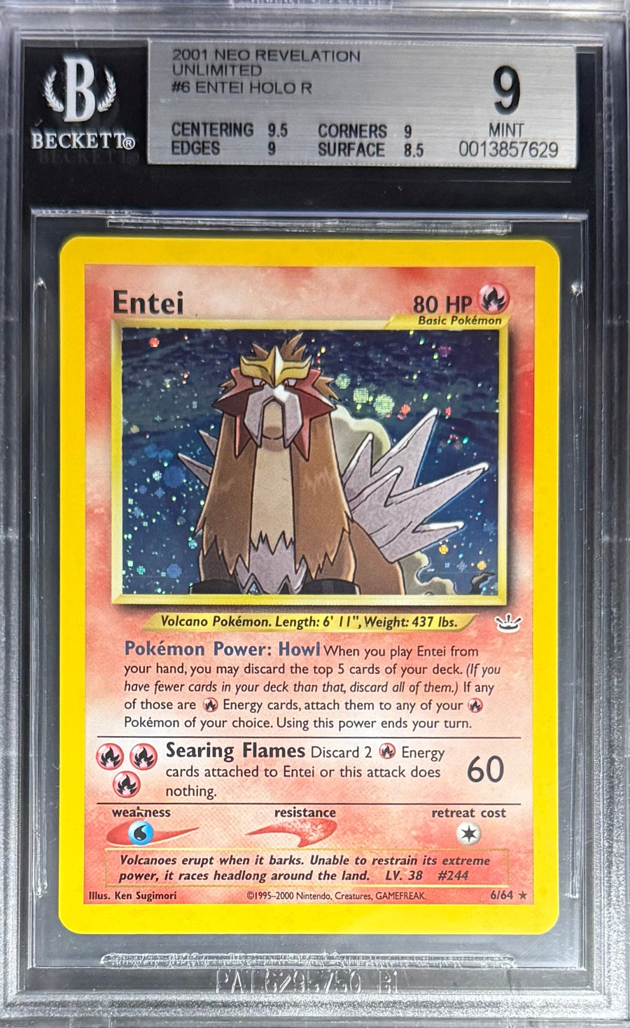Pokemon Entei 6/64 Holo Pokemon Neo Revelation 2001 Beckett BGS 9