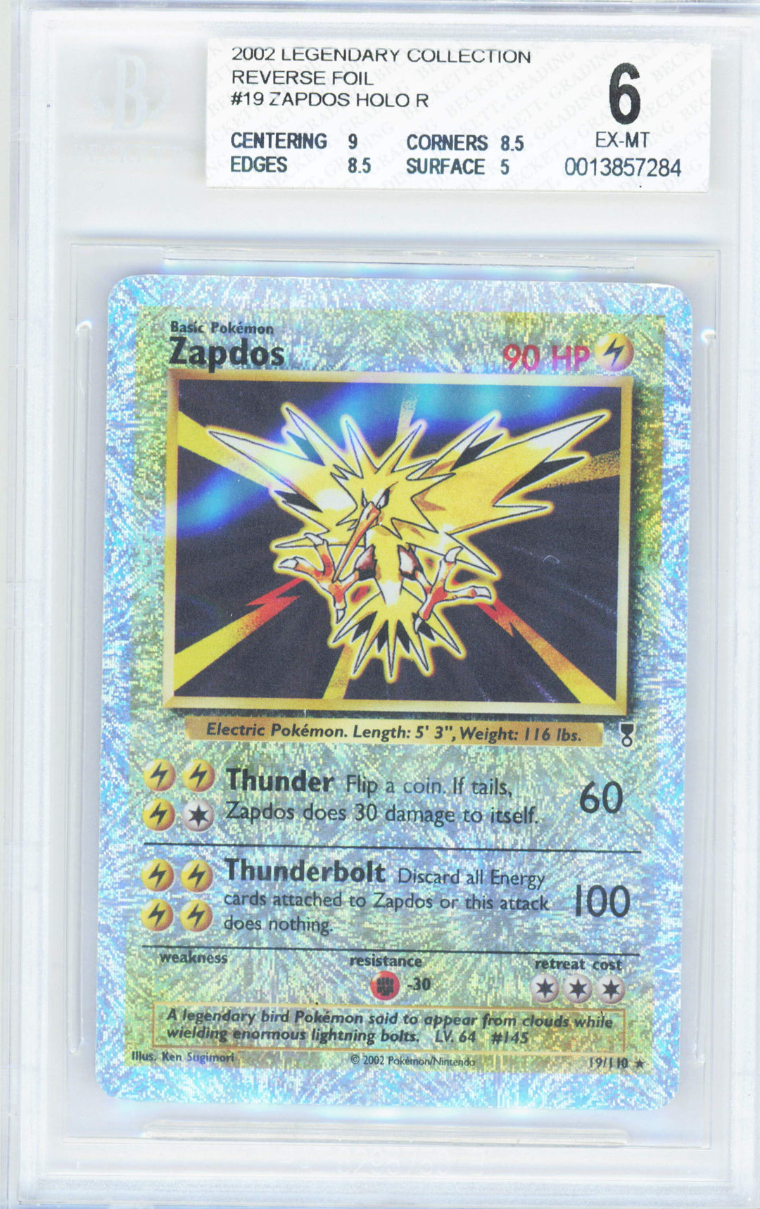 Pokemon Zapdos 19/110 Reverse Foil Holo Pokemon Legendary Collection 2002 Beckett BGS 6