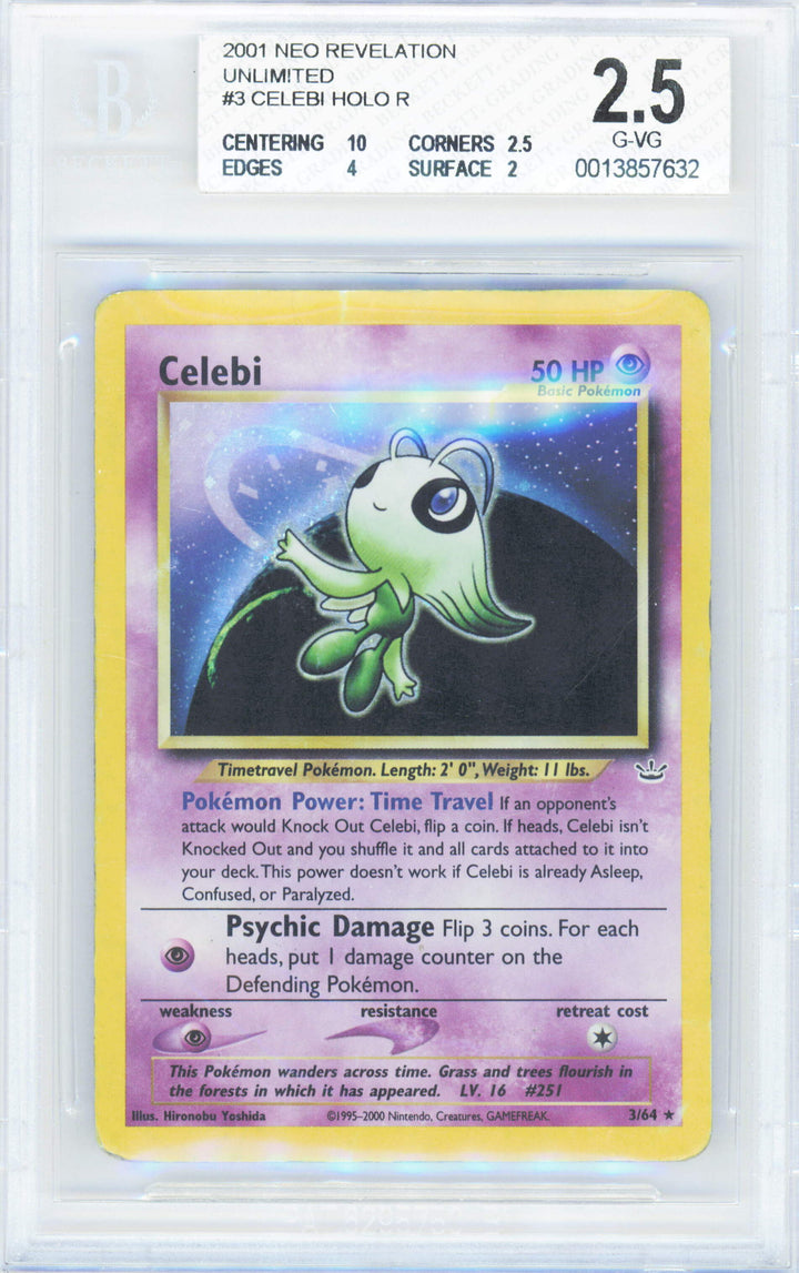 Pokemon Celebi 3/64 Holo Pokemon Neo Revelation Unlimited 2001 Beckett BGS 2.5