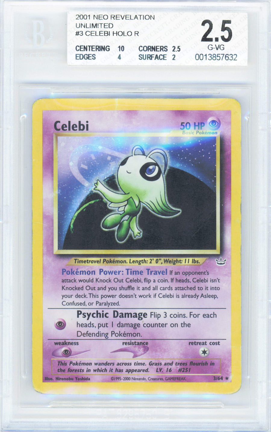 Pokemon Celebi 3/64 Holo Pokemon Neo Revelation Unlimited 2001 Beckett BGS 2.5
