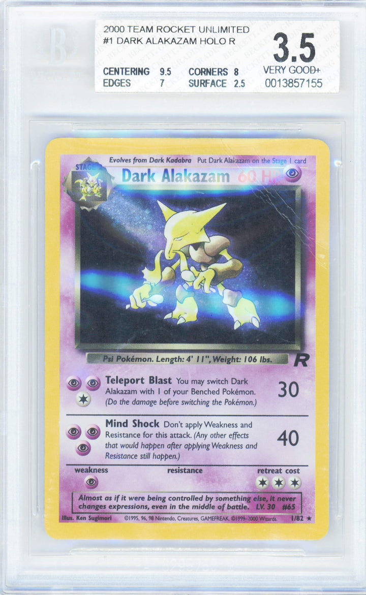 Pokemon Dark Alakazam 1/82 Holo Pokemon Team Rocket Unlimited 2000 Beckett BGS 3.5