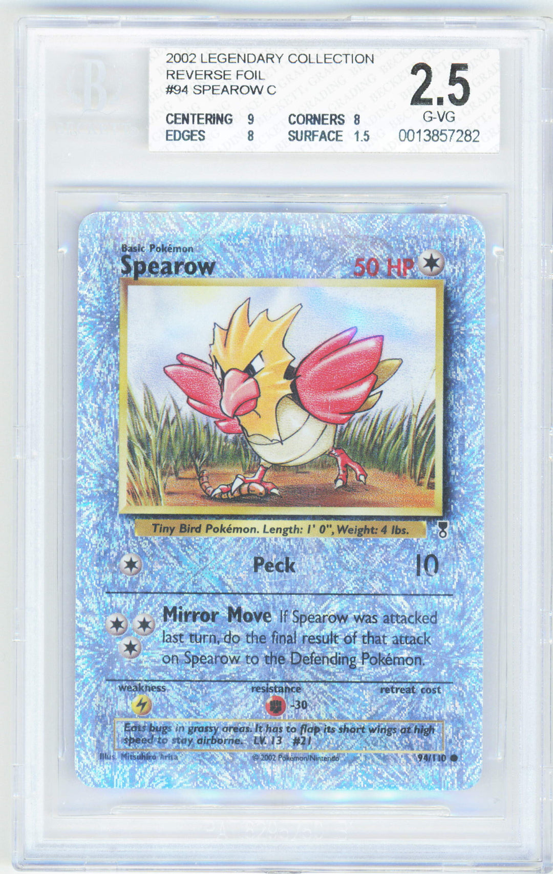Pokemon Spearow 94/110 Reverse Foil Pokemon Legendary Collection 2002 Beckett BGS 2.5
