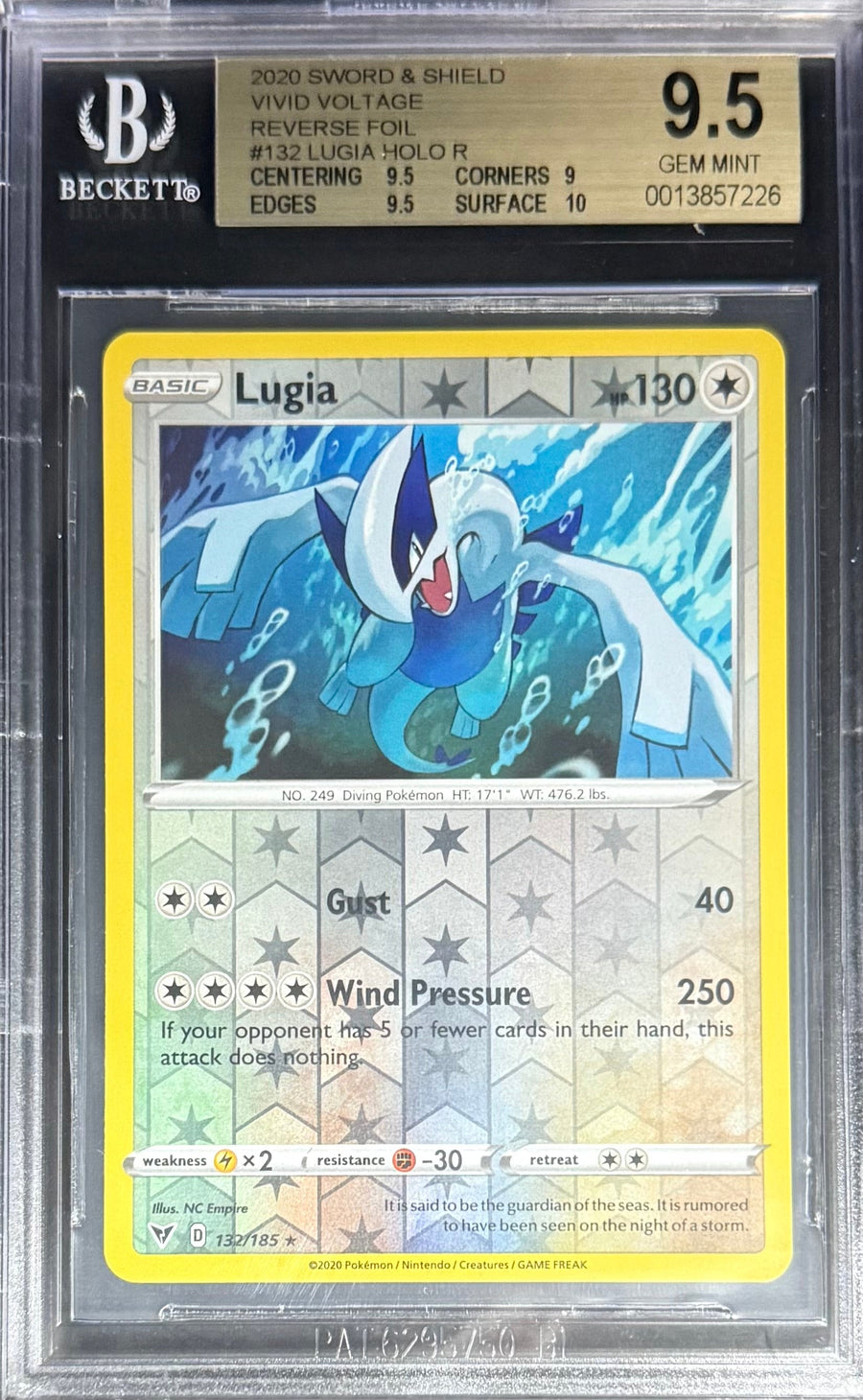Pokemon Lugia 132/185 Reverse Foil Holo Pokemon Sword & Shield Vivid Voltage 2020 Beckett BGS 9.5
