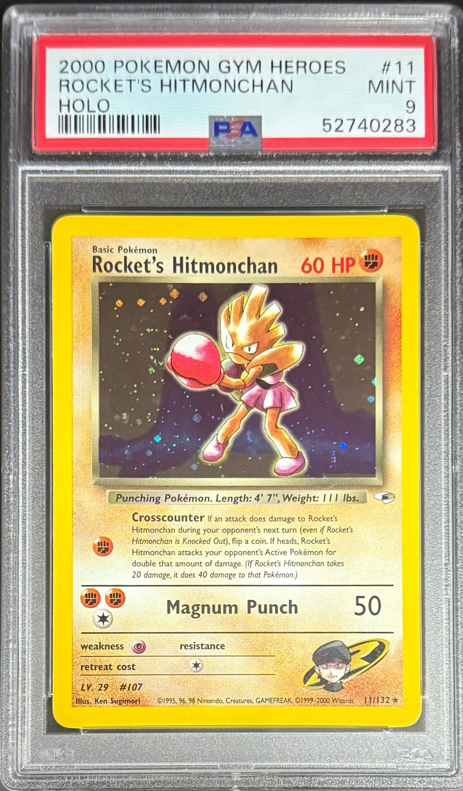 Pokemon Rocket's Hitmonchan 11/132 Holo Pokemon Gym Heros 2000 PSA9