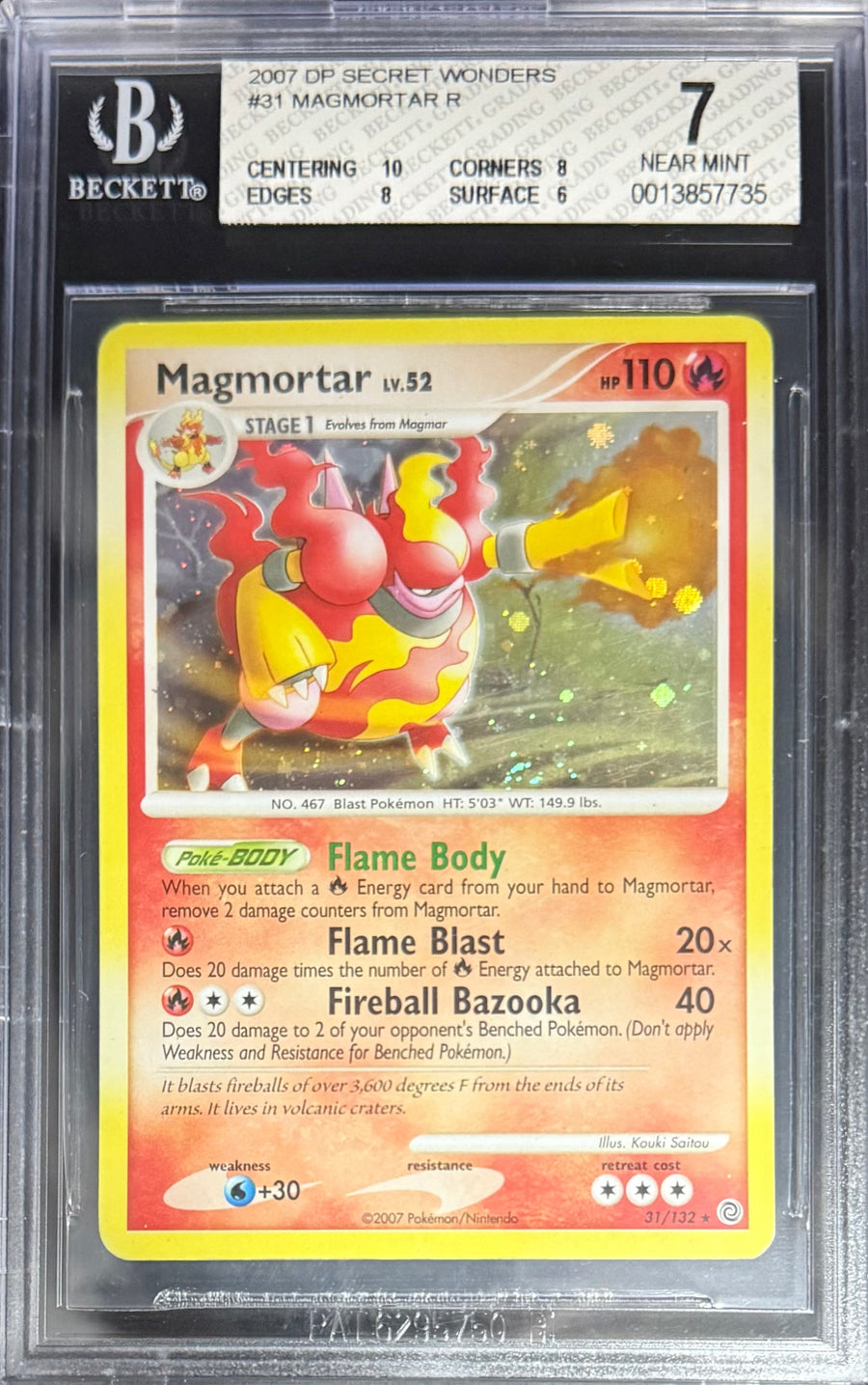 Pokemon Magmortar 31/132 Pokemon DP Secret Wonders 2007 Beckett BGS 7