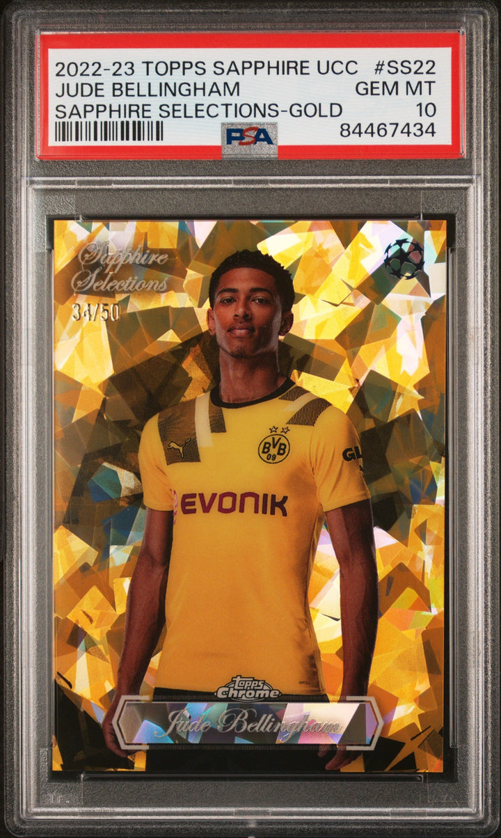 Topps Jude Bellingham Gold Sapphire Selections Card /50 Sapphire UCC 2022-23 PSA10