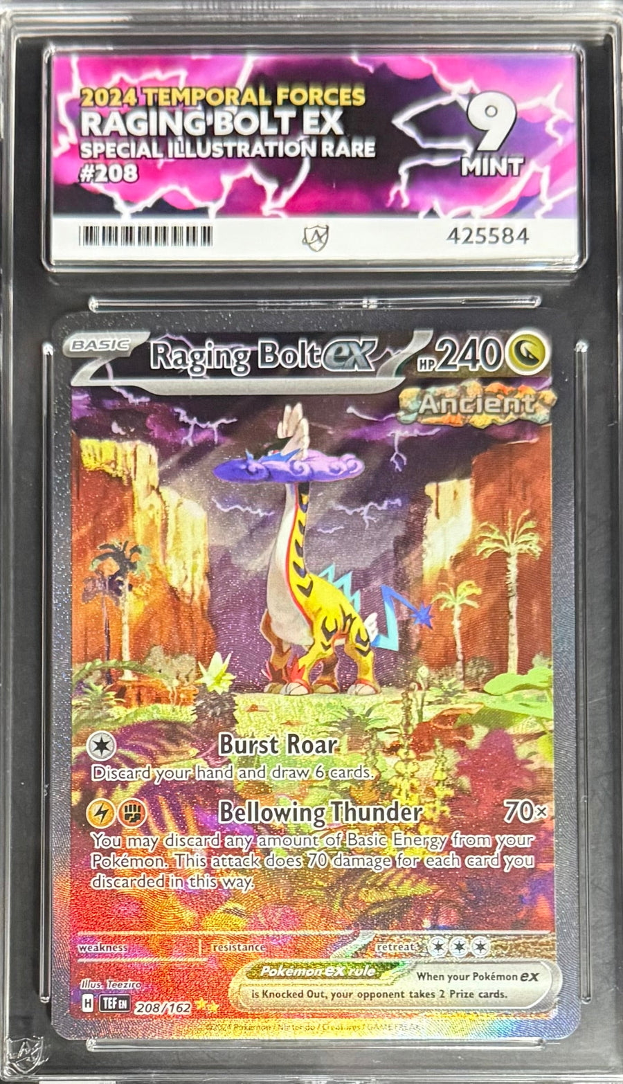 Pokemon Raging Bolt EX 208/162 Special Illustration Rare Pokemon Temporal Forces 2024 ACE9