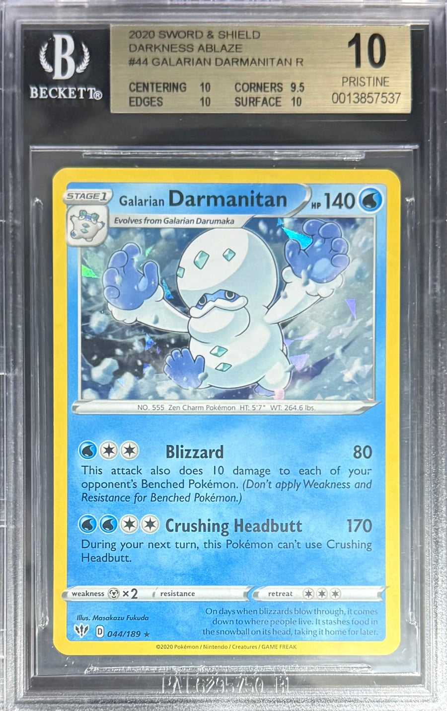Pokemon Galarian Darmantian R 44/189 Pokemon Sword & Shield Darkness Ablaze 2020 Beckett BGS 10