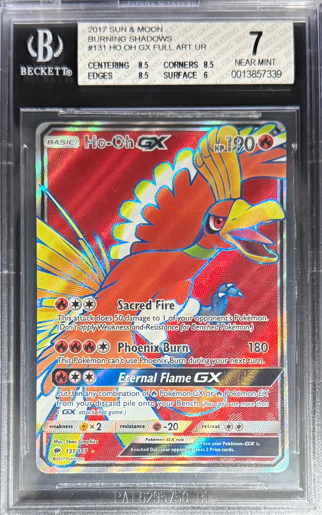 Pokemon Ho Oh GX 131/147 Full Art Pokemon Sun & Moon Burning Shadows 2017 Beckett BGS 7