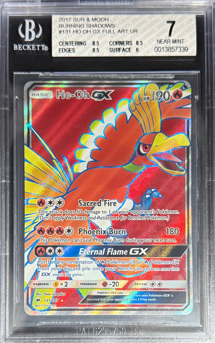 Pokemon Ho Oh GX 131/147 Full Art Pokemon Sun & Moon Burning Shadows 2017 Beckett BGS 7