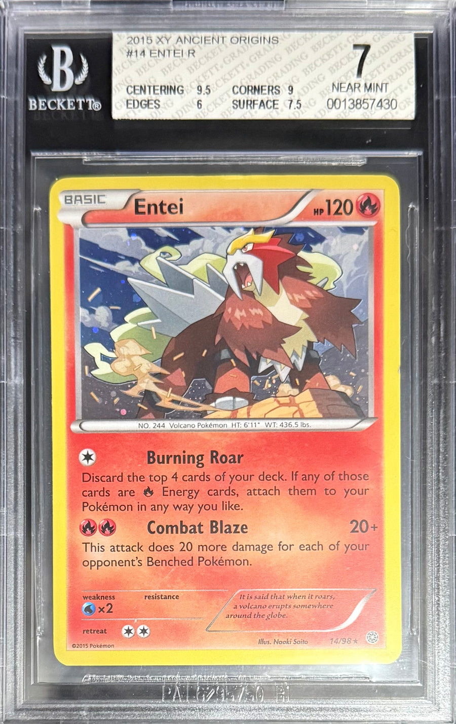 Pokemon Entei 14/98 Pokemon XY Ancient Origins 2015 Beckett BGS 7