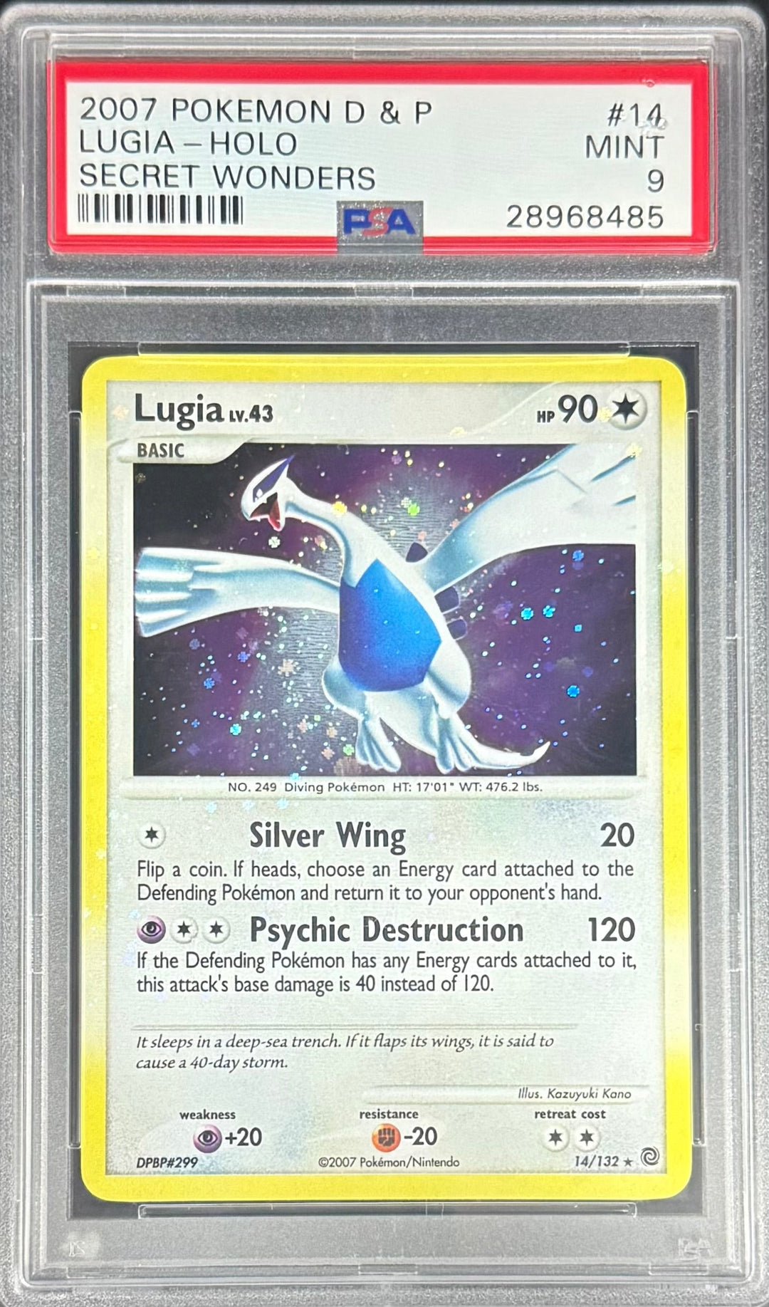 Pokemon Lugia 14/132 Holo Pokemon D & P Secret Wonders 2007 PSA9