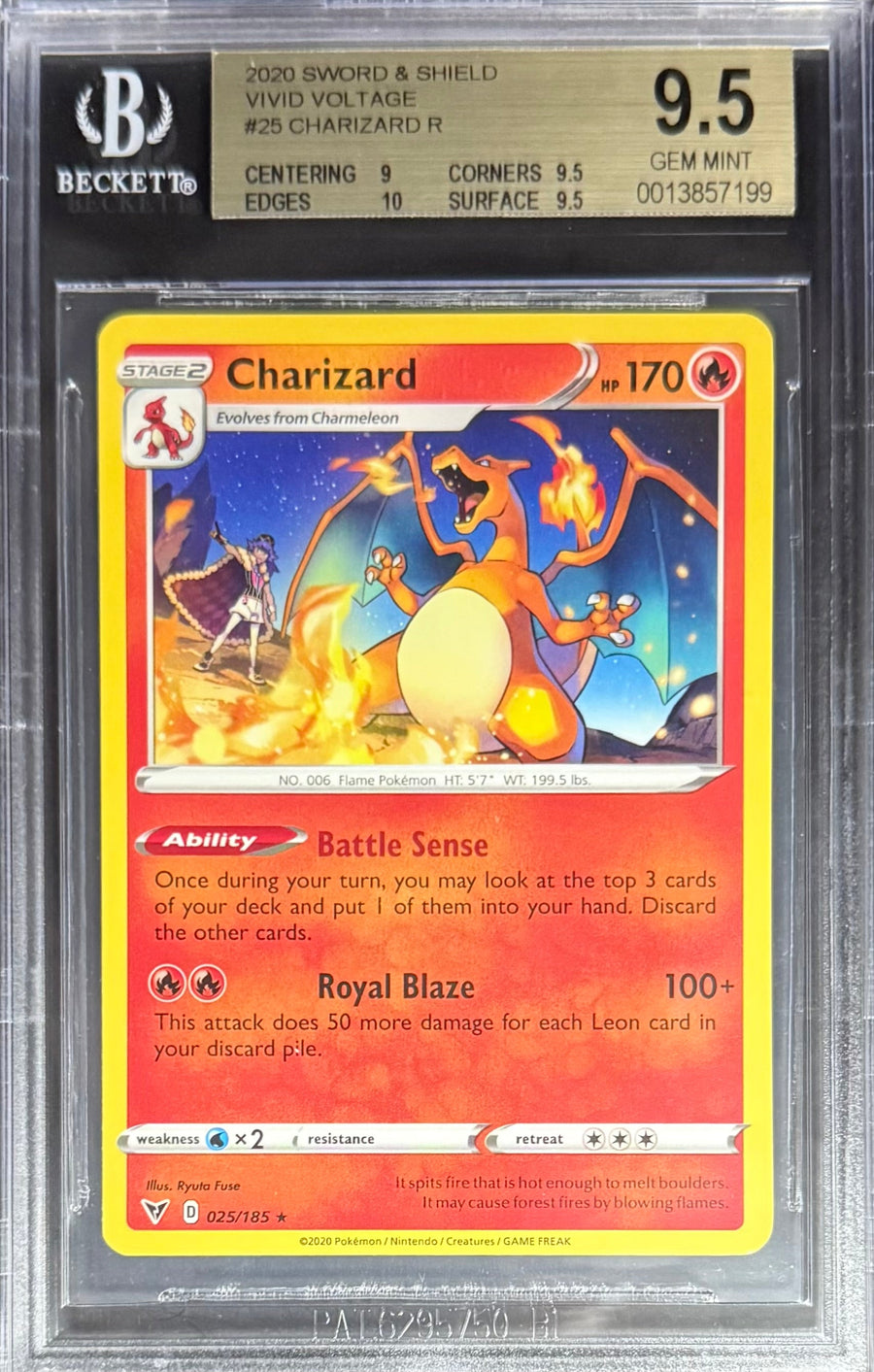 Pokemon Charizard 25/185 Pokemon Sword & Shield Vivid Voltage 2020 Beckett BGS 9.5