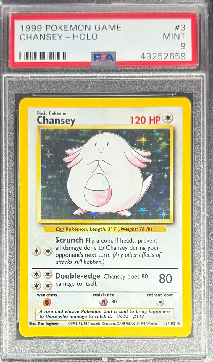 Pokemon Chansey 3/102 Holo Pokemon Game 1999 PSA9
