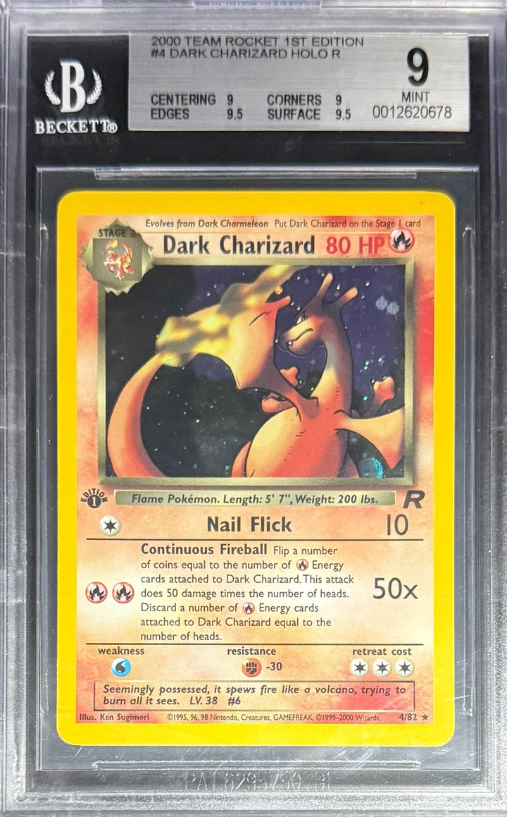 Pokemon Dark Charizard 4/82 Holo Pokemon Team Rocket 1ST Edition 2000 Beckett BGS 9